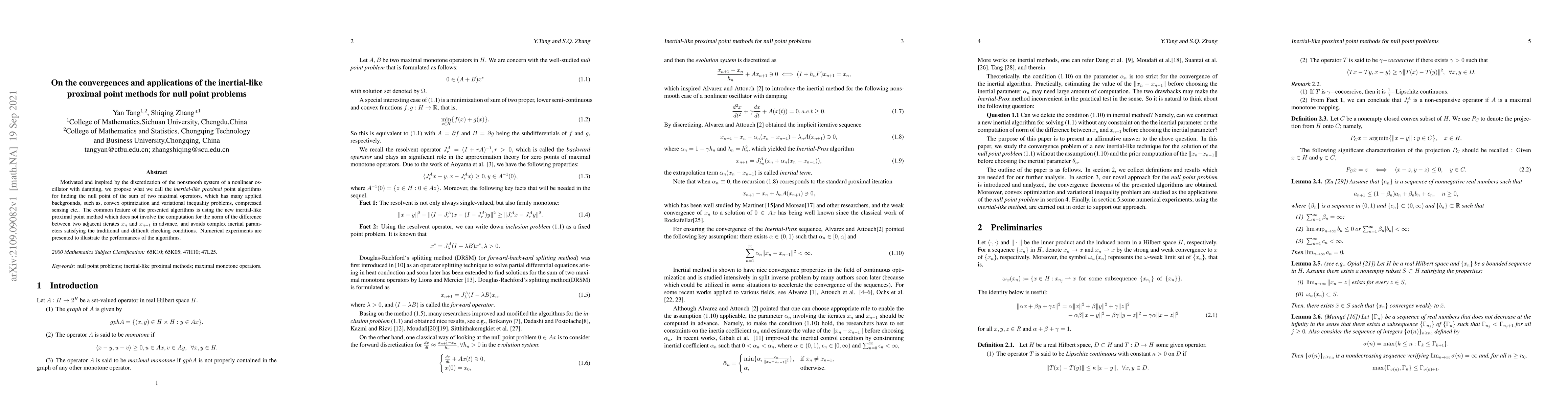 Thumbnail for On the convergence and applications of the inertial-like method for
  null-point problems