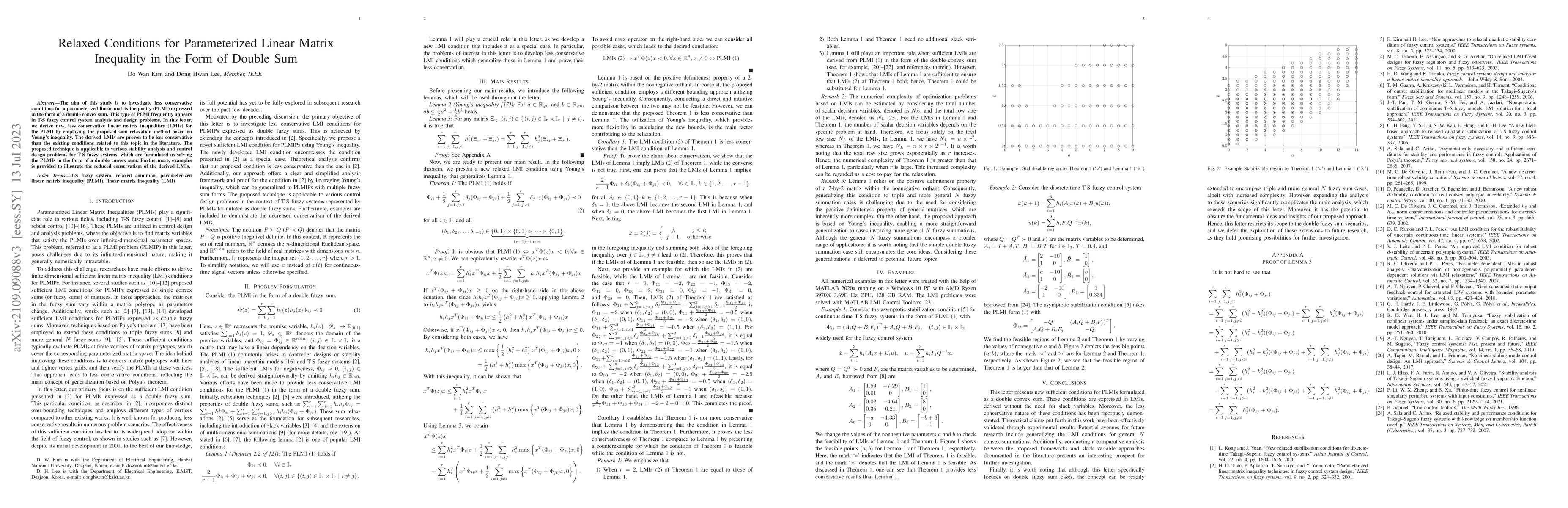 Thumbnail for Relaxed Conditions for Parameterized Linear Matrix Inequality in the
  Form of Double Sum