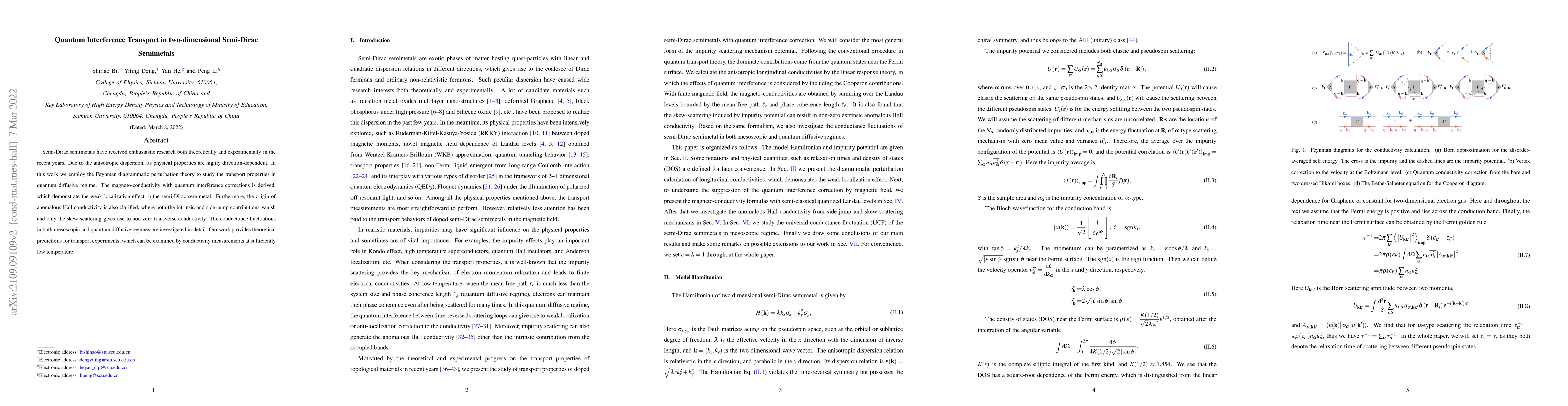 Thumbnail for Quantum Interference Transport in two-dimensional Semi-Dirac Semimetals