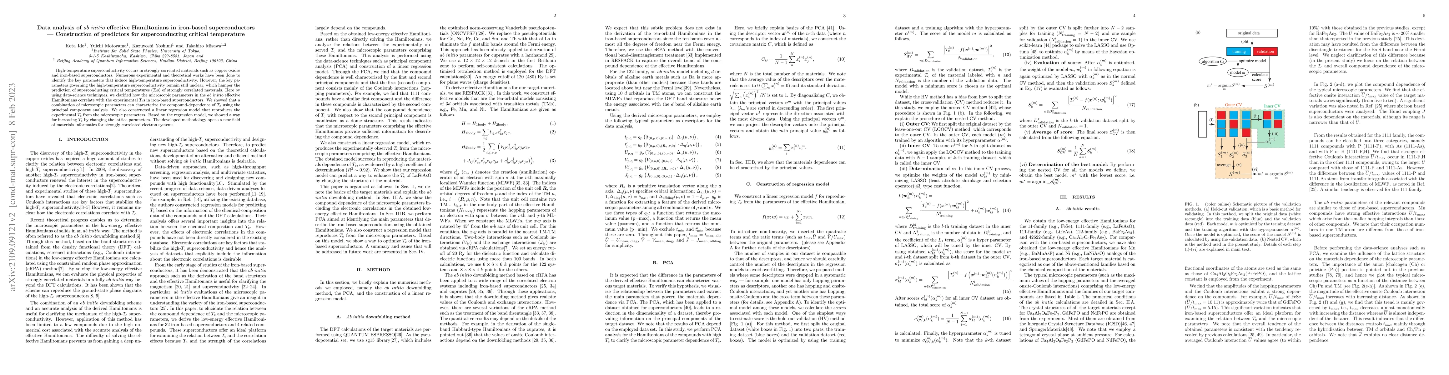 Thumbnail for Data analysis of $ab$ $initio$ effective Hamiltonians in iron-based
  superconductors $\unicode{x2014}$ Construction of predictors for
  superconducting critical temperature