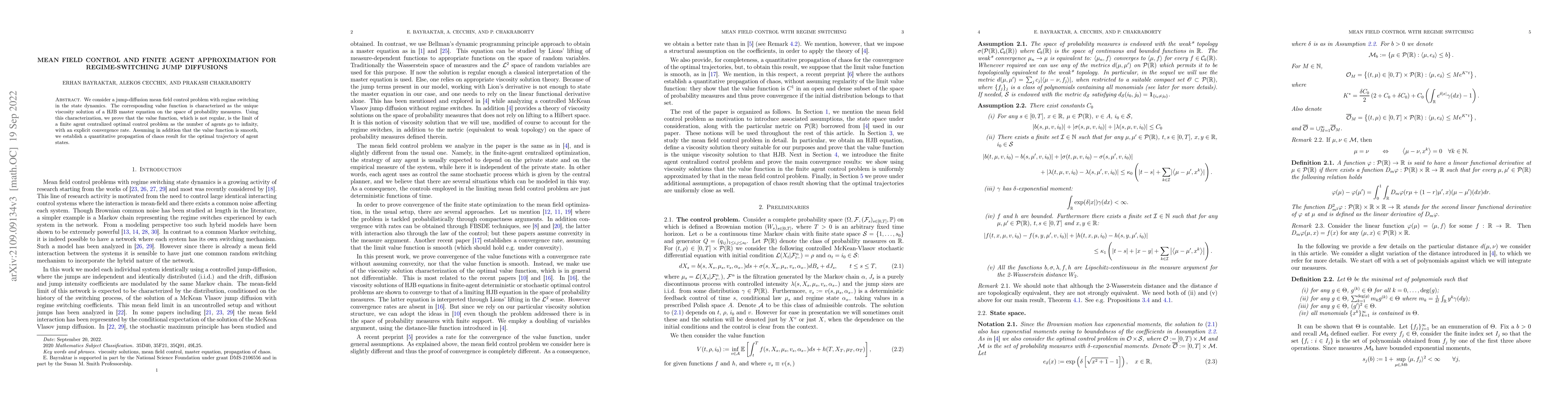 Thumbnail for Mean field control and finite dimensional approximation for
  regime-switching jump diffusions