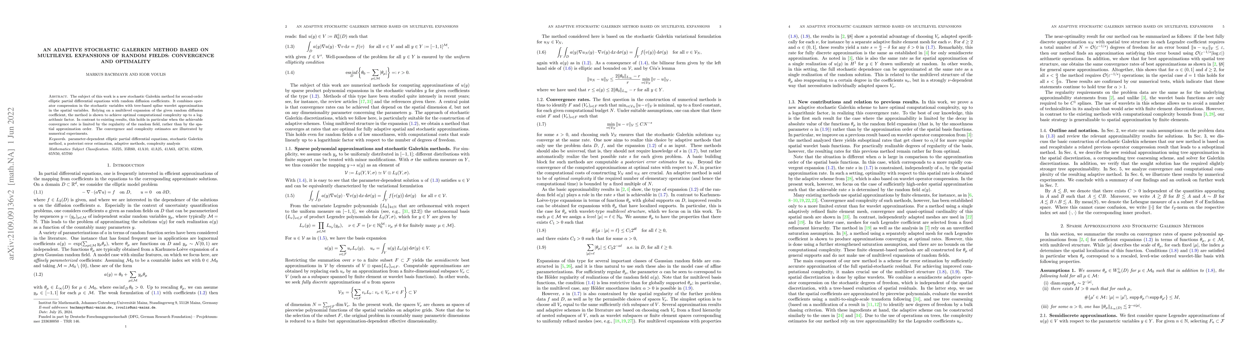 Thumbnail for An adaptive stochastic Galerkin method based on multilevel expansions of
  random fields: Convergence and optimality