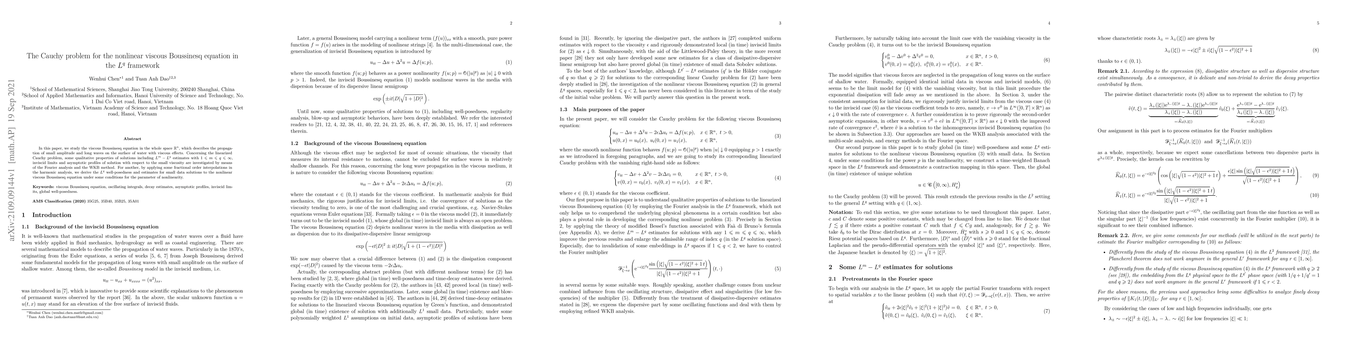 Thumbnail for The Cauchy problem for the nonlinear viscous Boussinesq equation in the
  $L^q$ framework