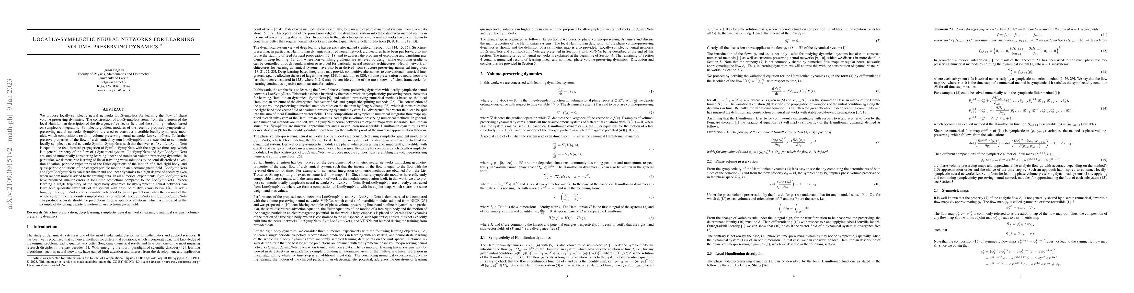 Thumbnail for Locally-symplectic neural networks for learning volume-preserving
  dynamics
