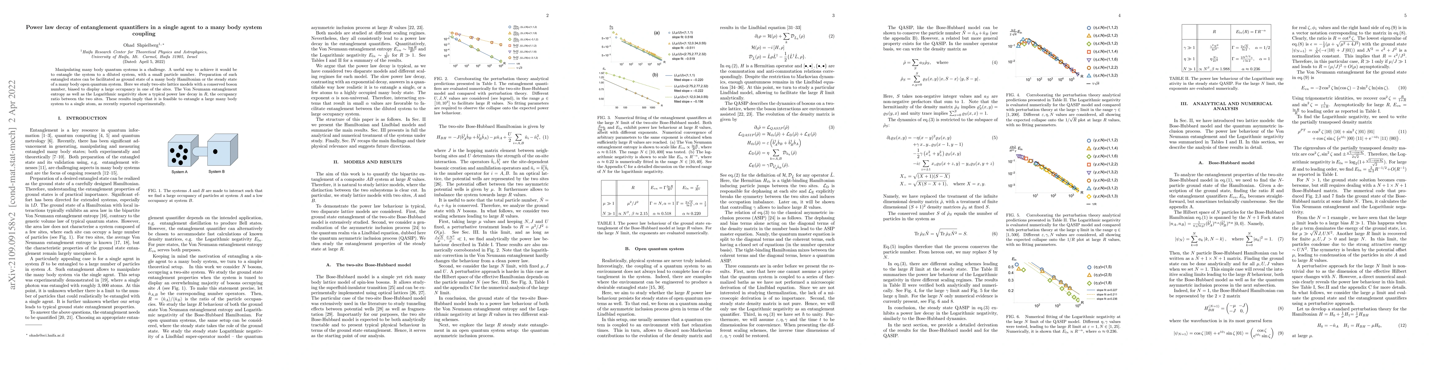 Thumbnail for Power law decay of entanglement quantifiers in a single agent to a many
  body system coupling