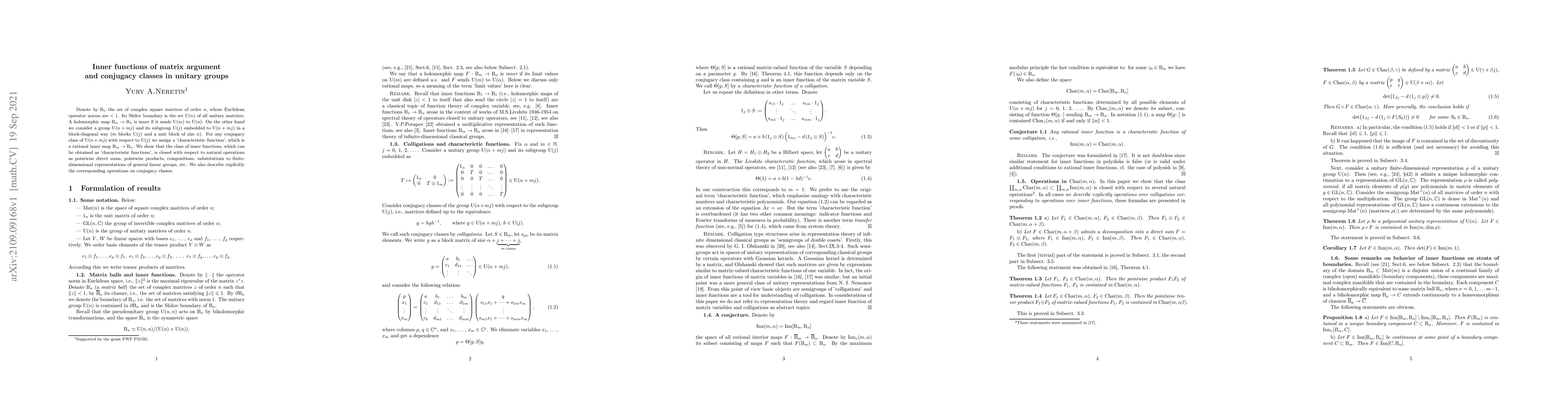 Thumbnail for Inner functions of matrix argument and conjugacy classes in unitary
  groups