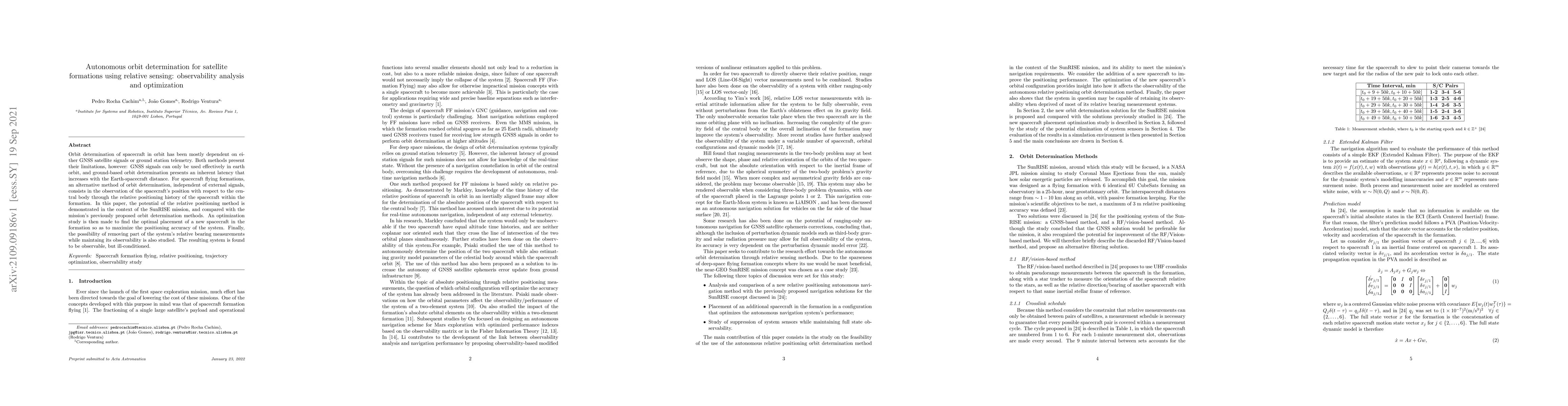Thumbnail for Autonomous orbit determination for satelite formations using relative
  sensing: observability analysis and optimization