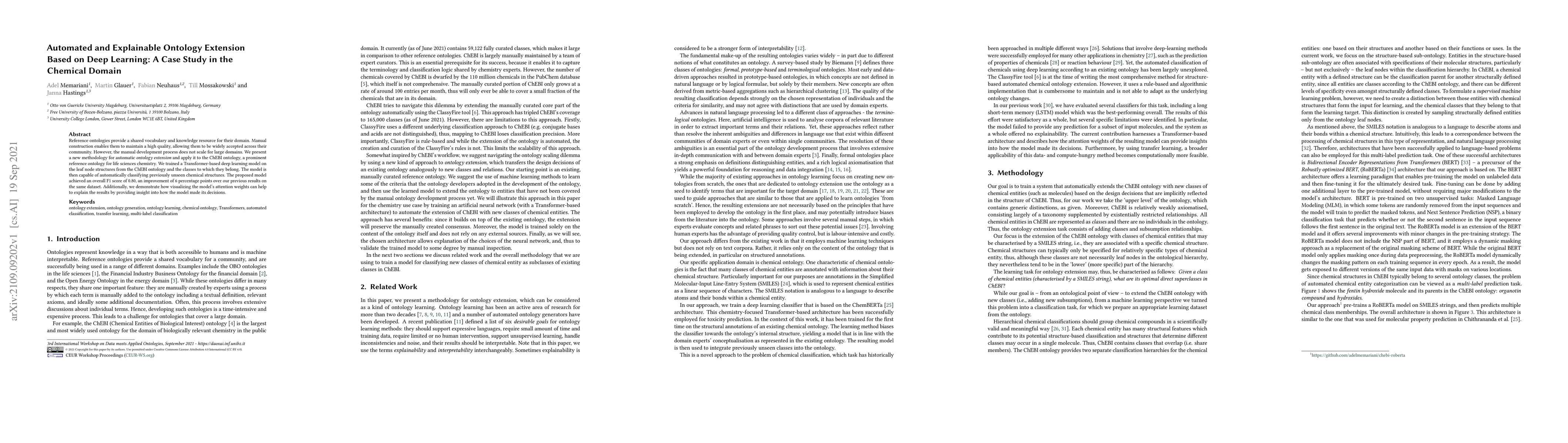 Thumbnail for Automated and Explainable Ontology Extension Based on Deep Learning: A
  Case Study in the Chemical Domain