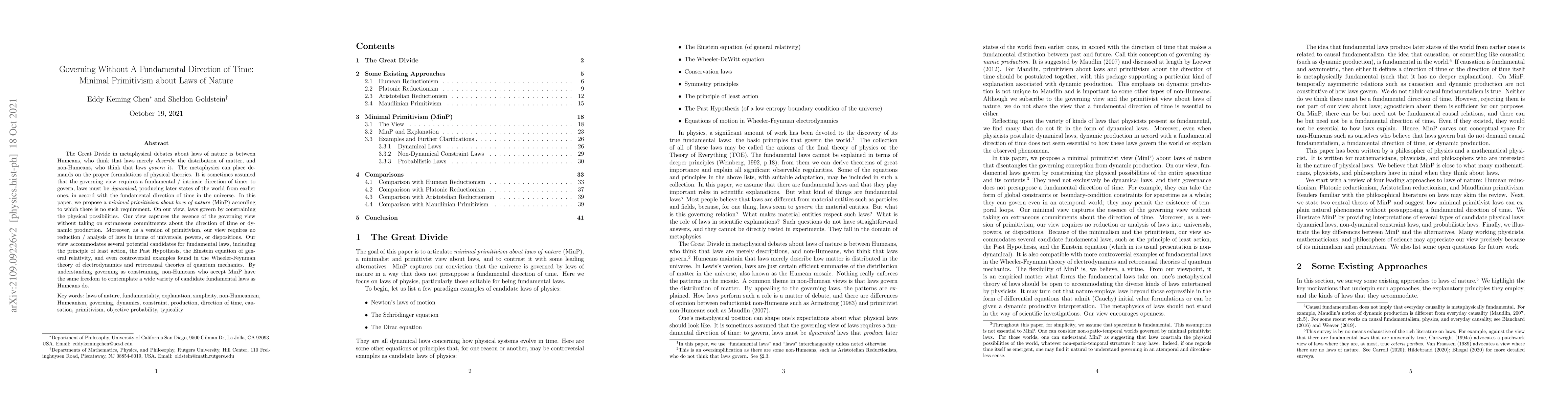 Thumbnail for Governing Without A Fundamental Direction of Time: Minimal Primitivism
  about Laws of Nature
