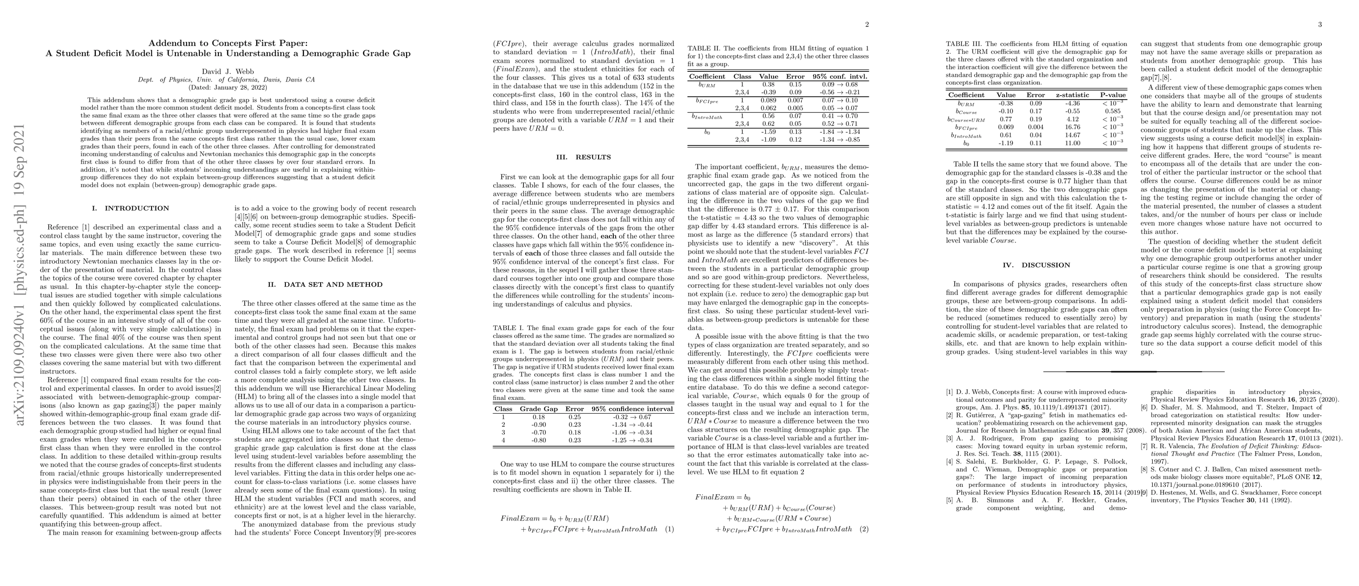 Thumbnail for Addendum to Concepts First Paper: A Student Deficit Model is Untenable
  in Understanding a Demographic Grade Gap