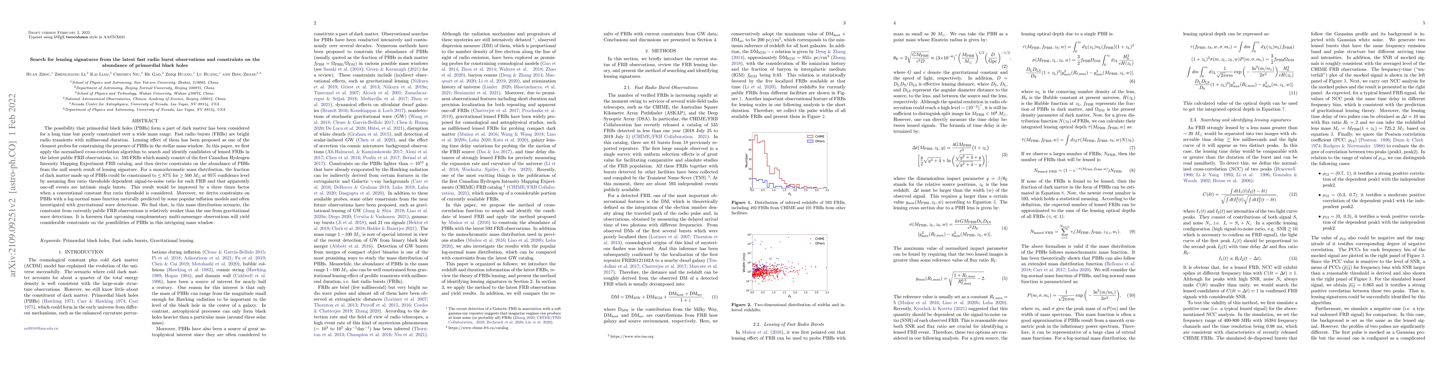 Thumbnail for Search for lensing signatures from the latest fast radio burst
  observations and constraints on the abundance of primordial black holes