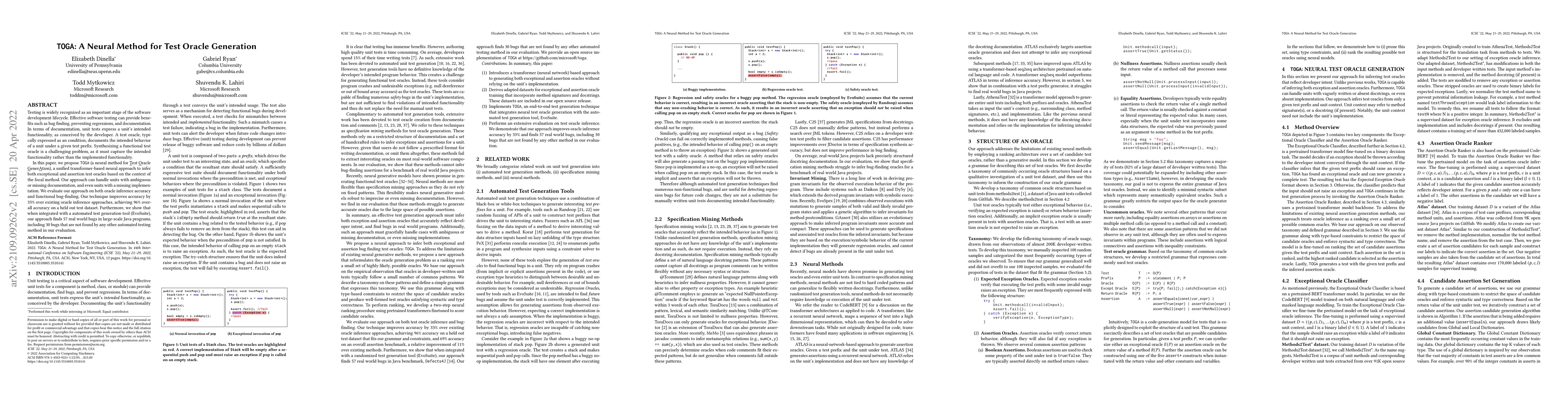 Thumbnail for TOGA: A Neural Method for Test Oracle Generation