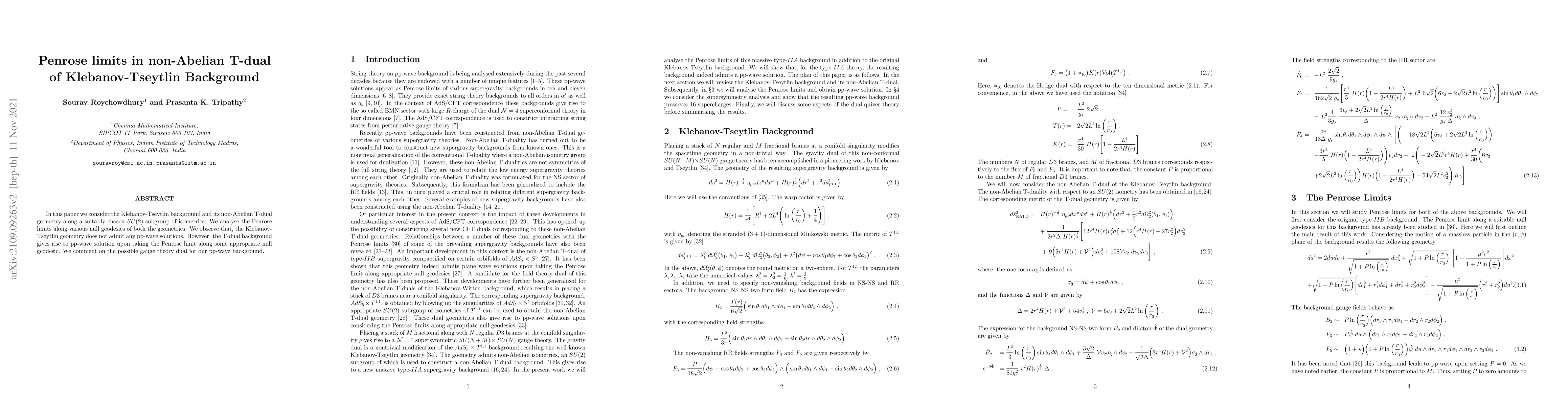 Thumbnail for Penrose limits in non-Abelian T-dual of Klebanov-Tseytlin Background