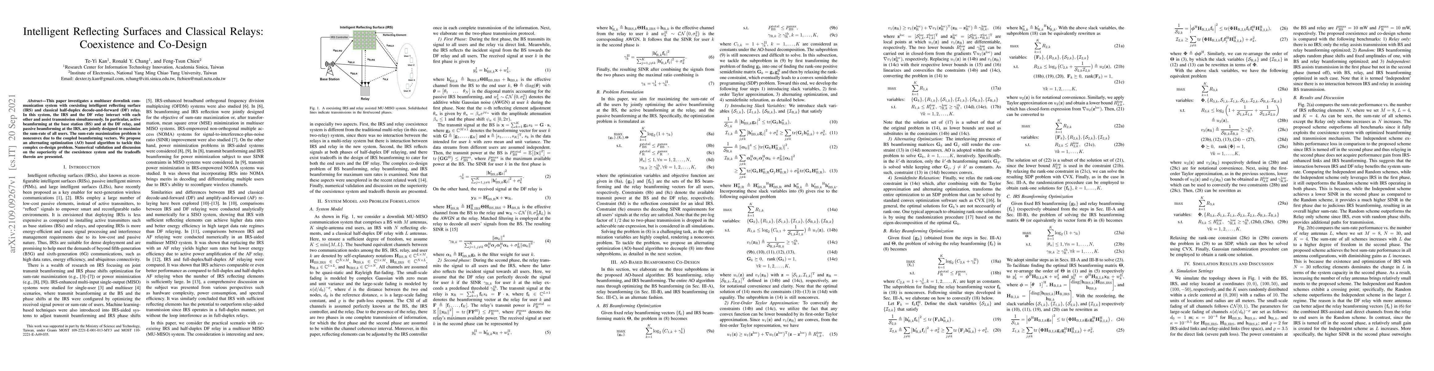 Thumbnail for Intelligent Reflecting Surfaces and Classical Relays: Coexistence and
  Co-Design
