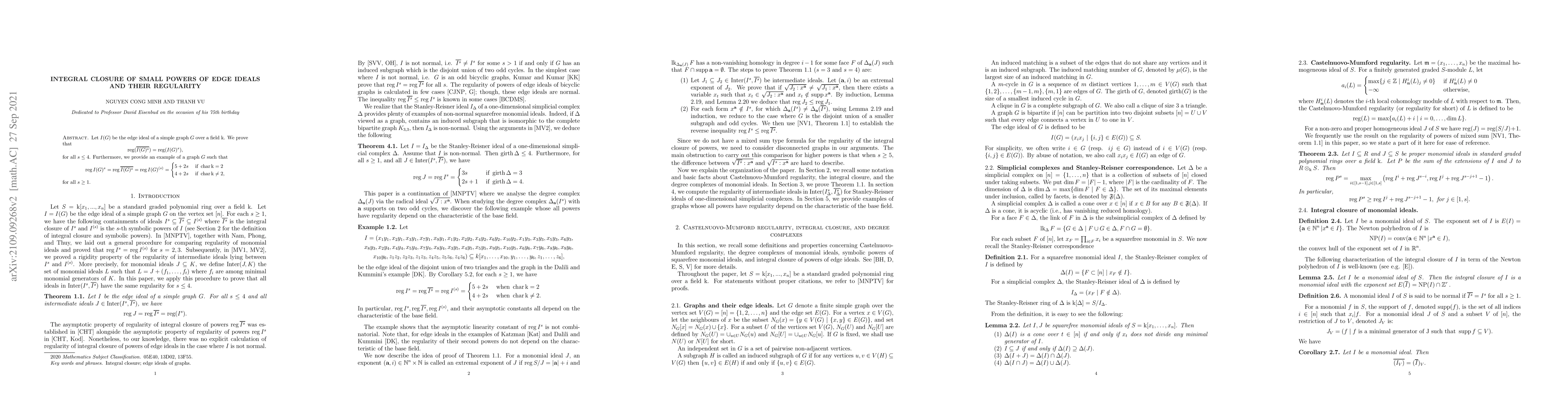 Thumbnail for Integral closure of small powers of edge ideals and their regularity