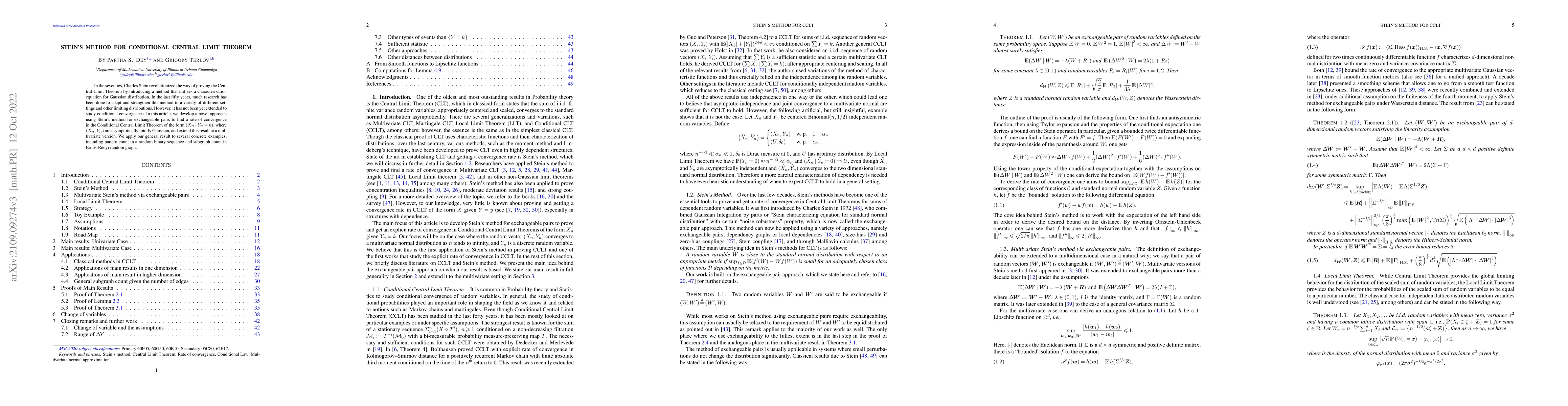 Thumbnail for Stein's method for Conditional Central Limit Theorem