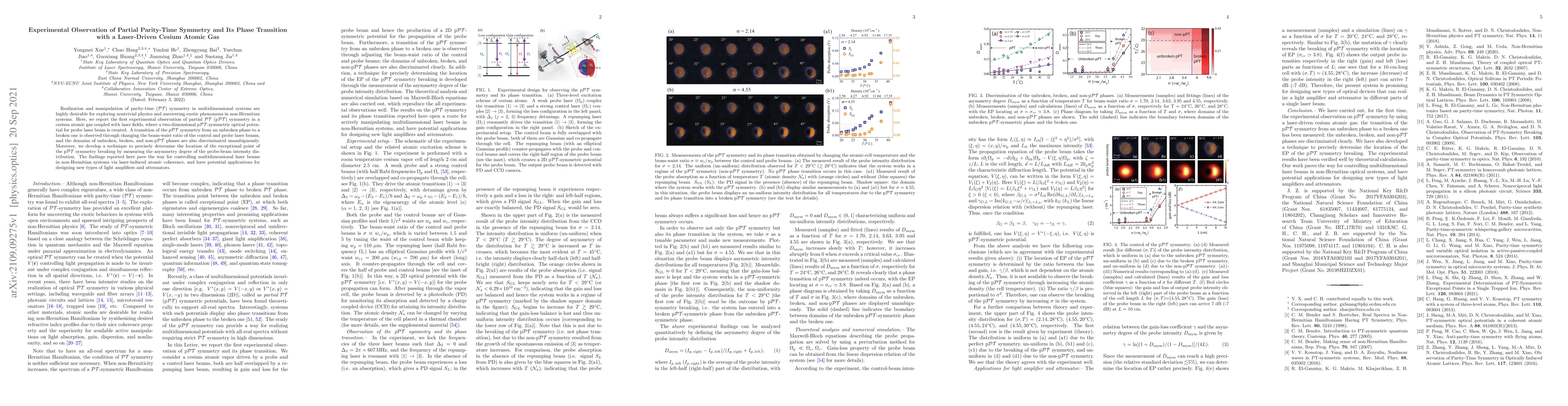 Thumbnail for Experimental Observation of Partial Parity-Time Symmetry and Its Phase
  Transition with a Laser-Driven Cesium Atomic Gas