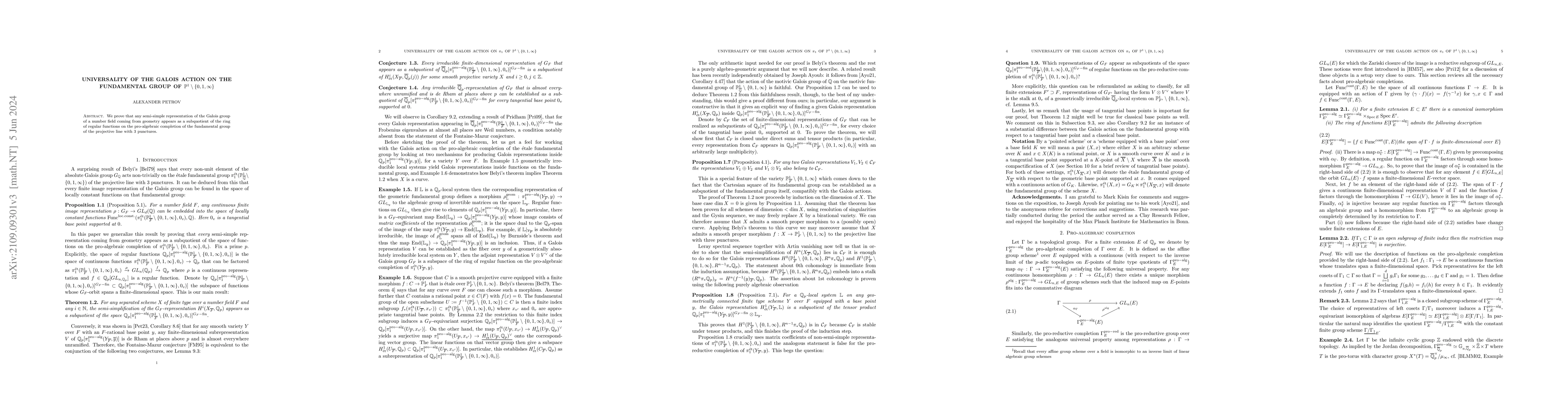 Thumbnail for Universality of the Galois action on the fundamental group of
  $\mathbb{P}^1\setminus\{0,1,\infty\}$
