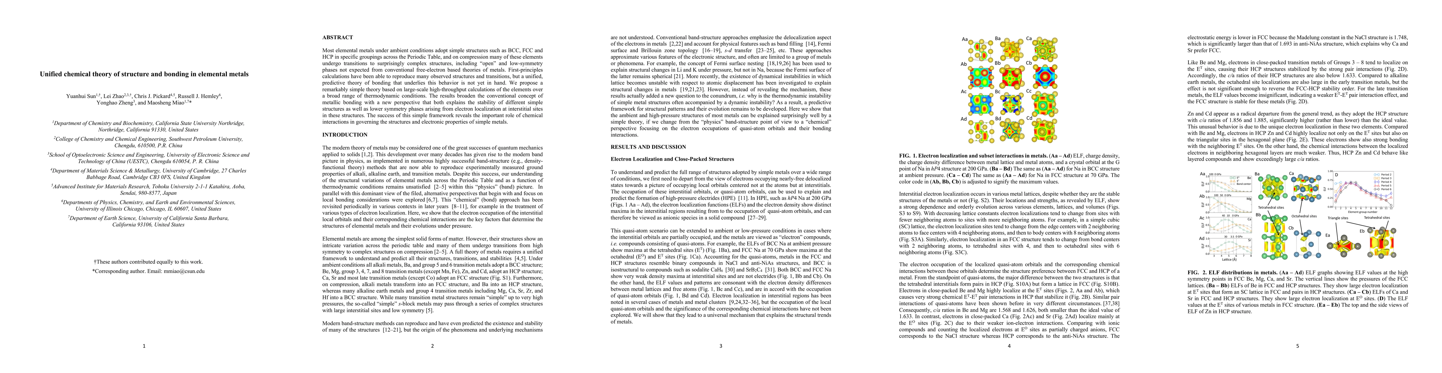 Thumbnail for Unified chemical theory of structure and bonding in elemental metals