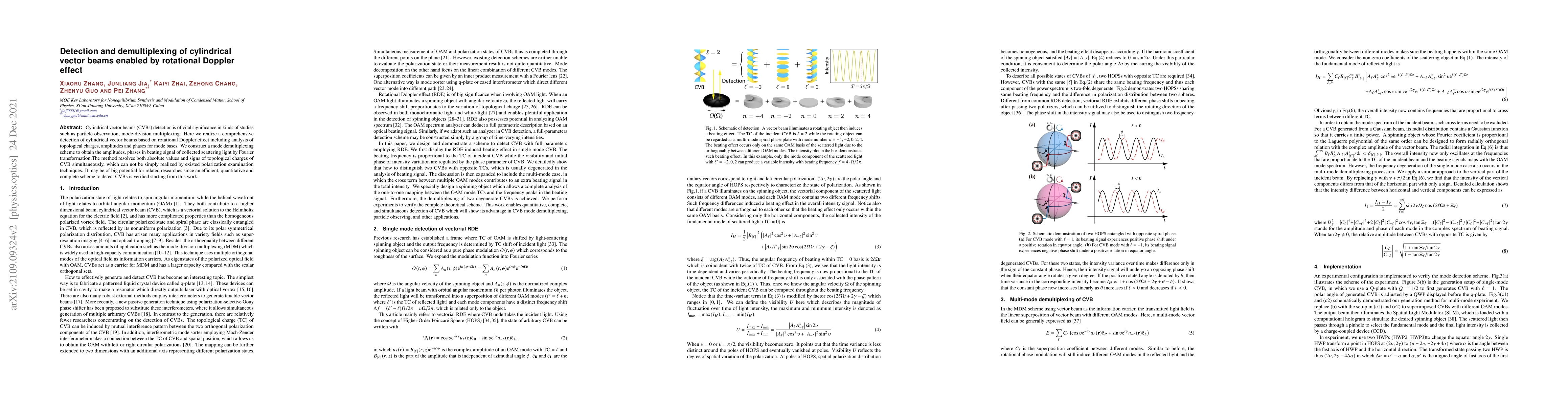 Thumbnail for Detection and demultiplexing of cylindrical vector beams enabled by
  rotational Doppler effect