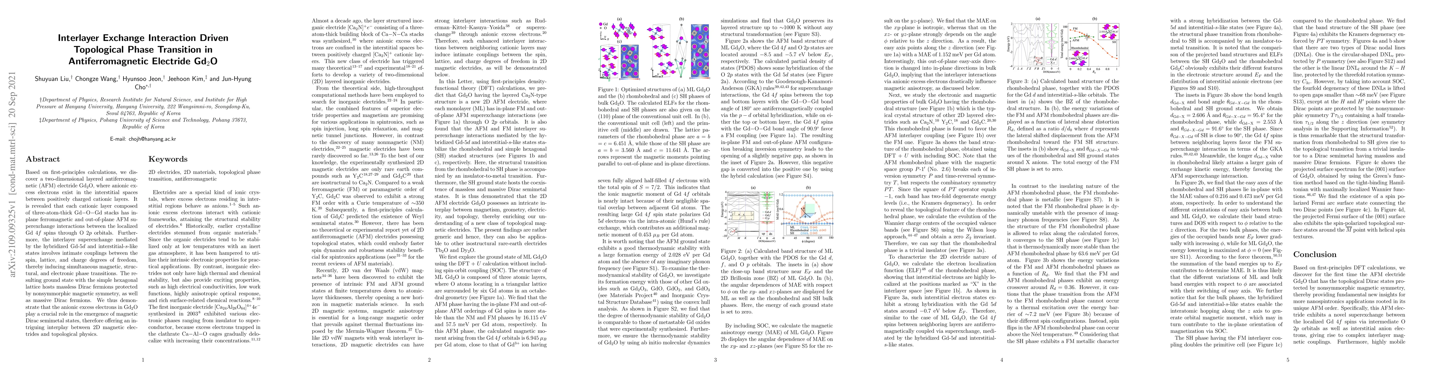 Thumbnail for Interlayer Exchange Interaction Driven Topological Phase Transition in
  Antiferromagnetic Electride Gd$_2$O