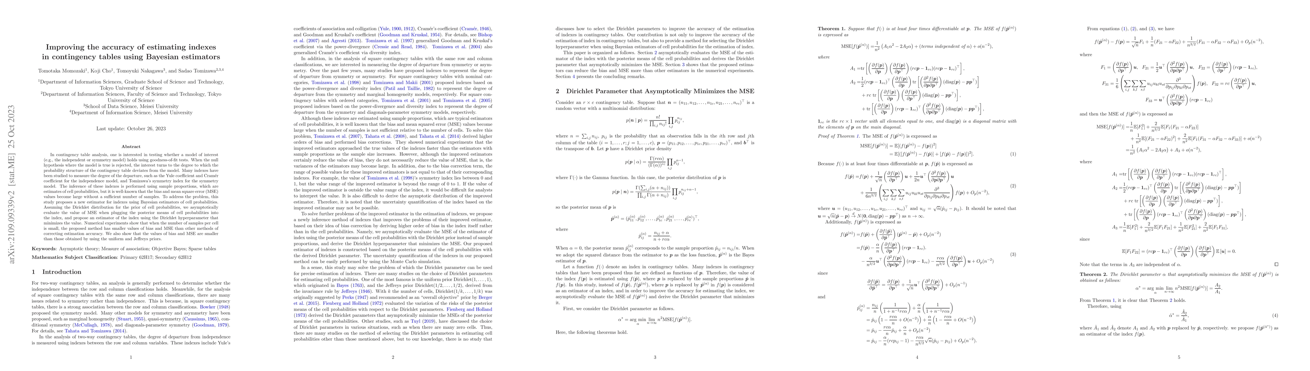 Thumbnail for Improving the accuracy of estimating indexes in contingency tables using
  Bayesian estimators