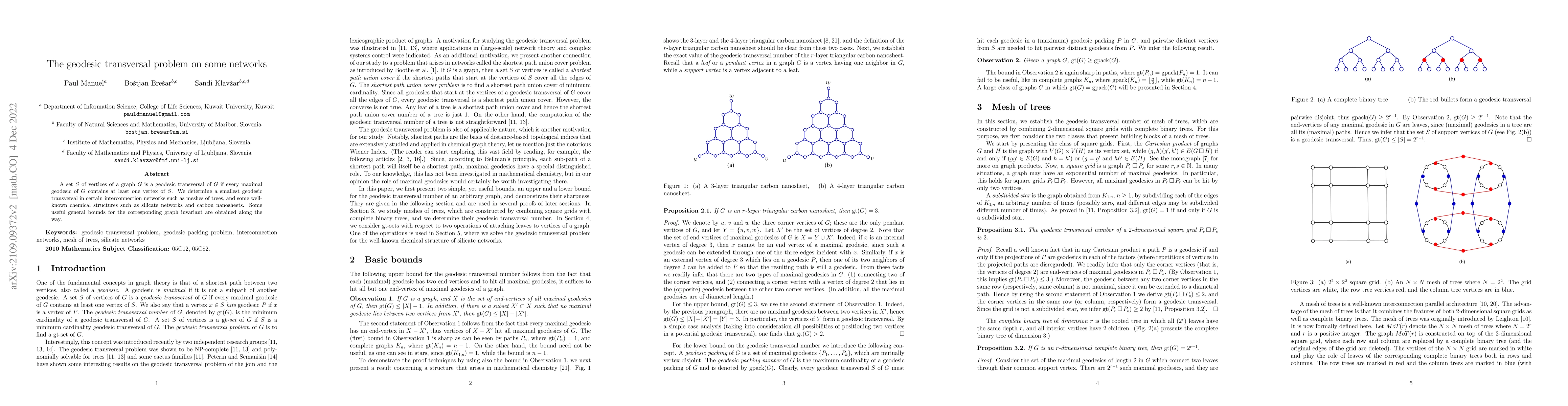 Thumbnail for The geodesic transversal problem on some networks