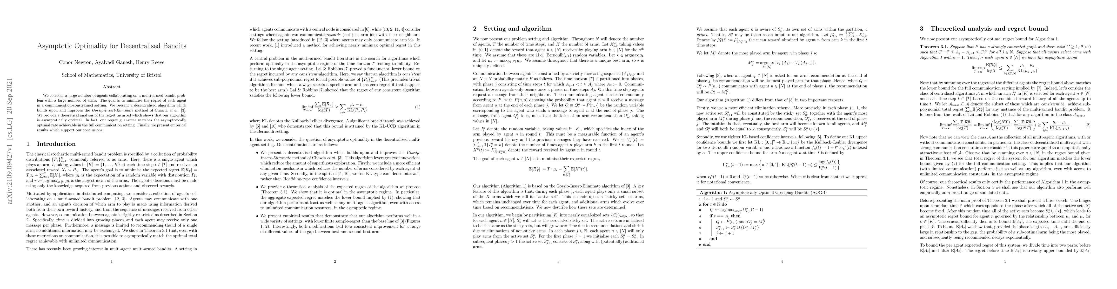 Thumbnail for Asymptotic Optimality for Decentralised Bandits