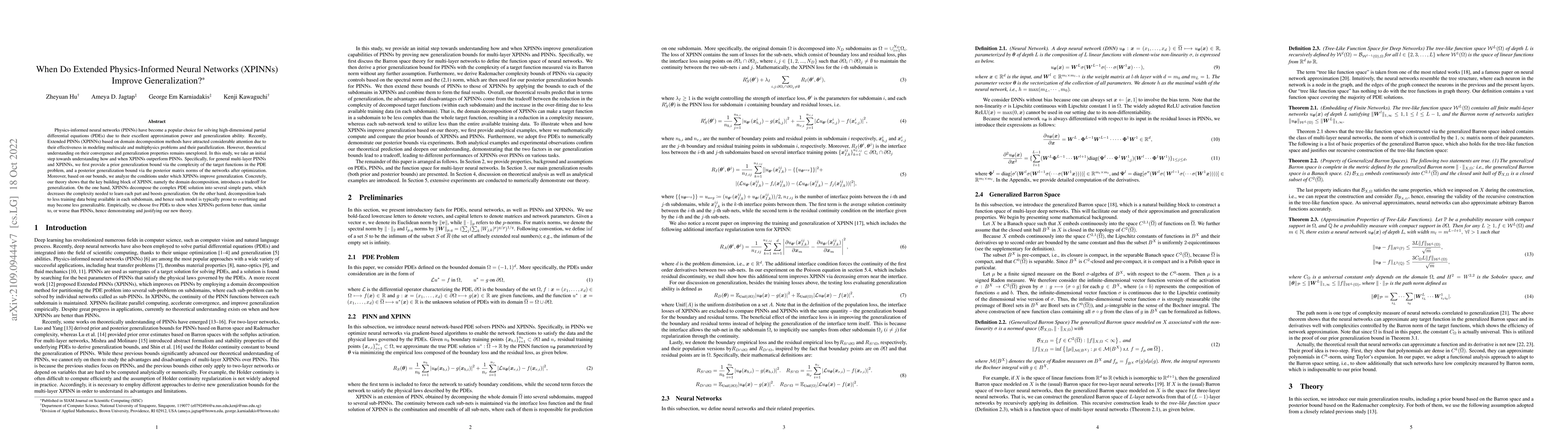 Thumbnail for When Do Extended Physics-Informed Neural Networks (XPINNs) Improve
  Generalization?