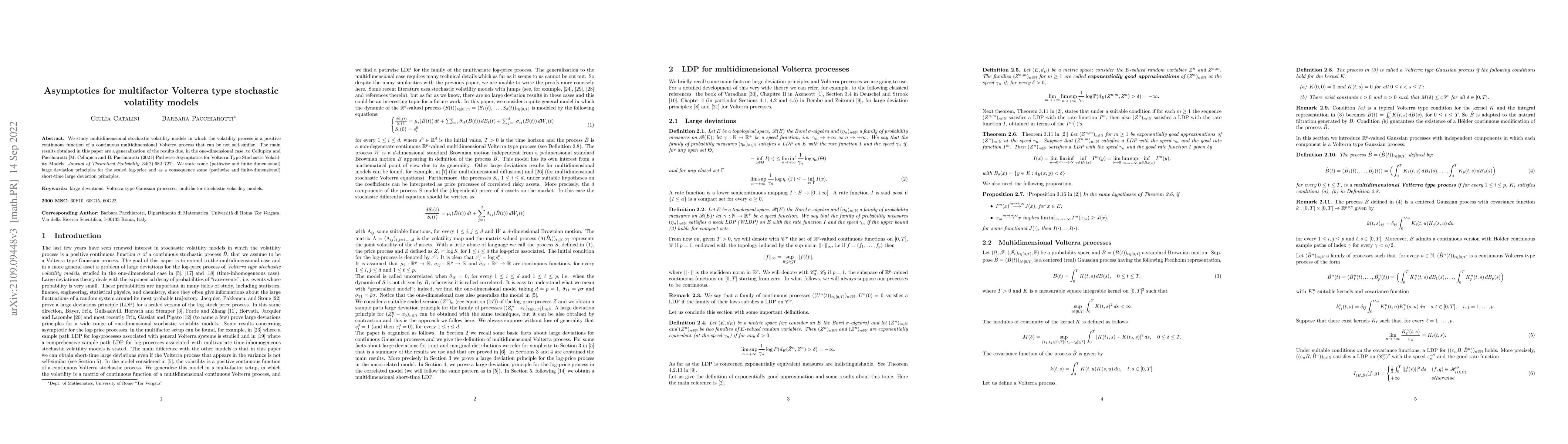 Thumbnail for Asymptotics for multifactor Volterra type stochastic volatility models