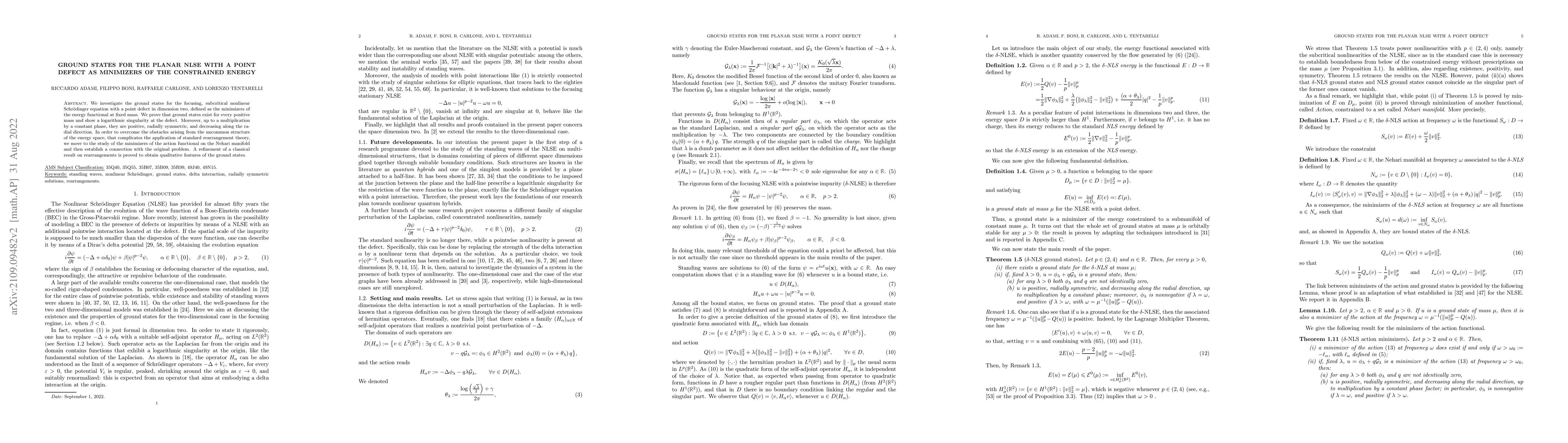 Thumbnail for Ground states for the planar NLSE with a point defect as minimizers of
  the constrained energy
