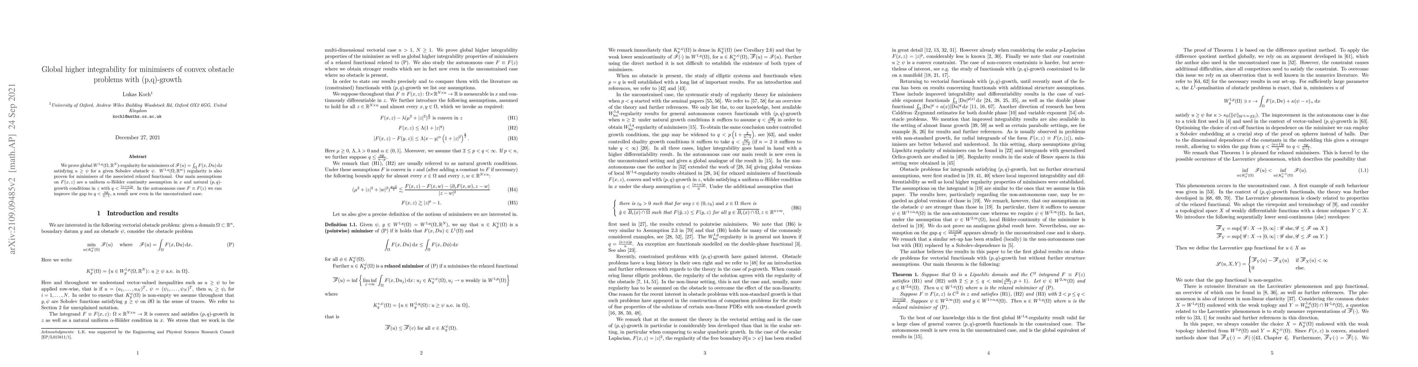 Thumbnail for Global higher integrability for minimisers of convex obstacle problems
  with (p,q)-growth