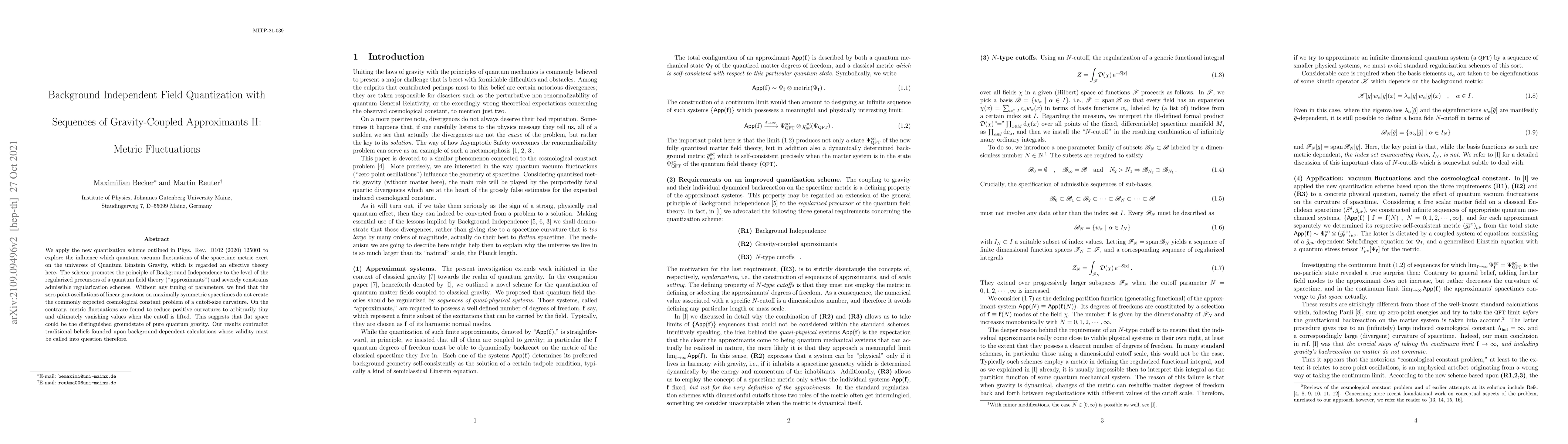 Thumbnail for Background Independent Field Quantization with Sequences of
  Gravity-Coupled Approximants II: Metric Fluctuations