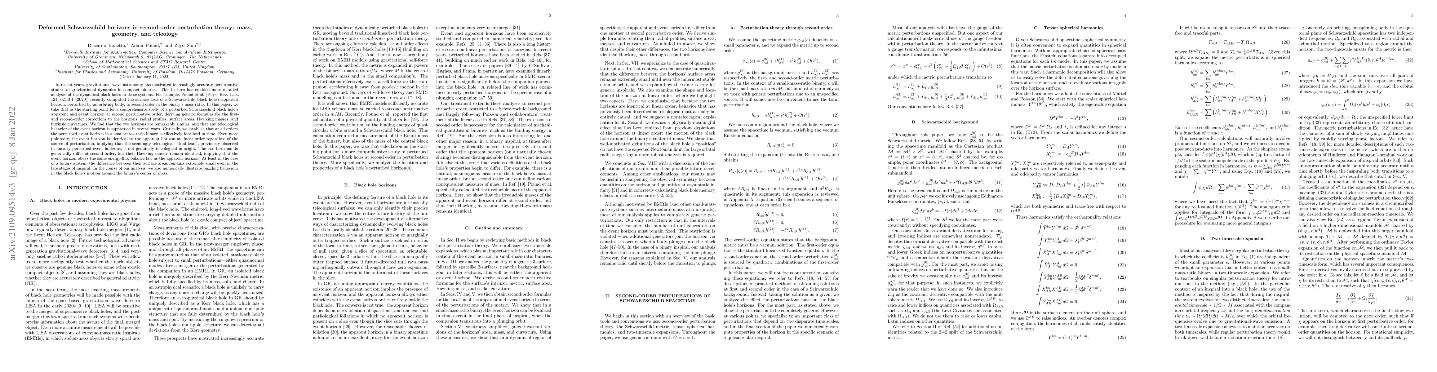 Thumbnail for Deformed Schwarzschild horizons in second-order perturbation theory:
  mass, geometry, and teleology