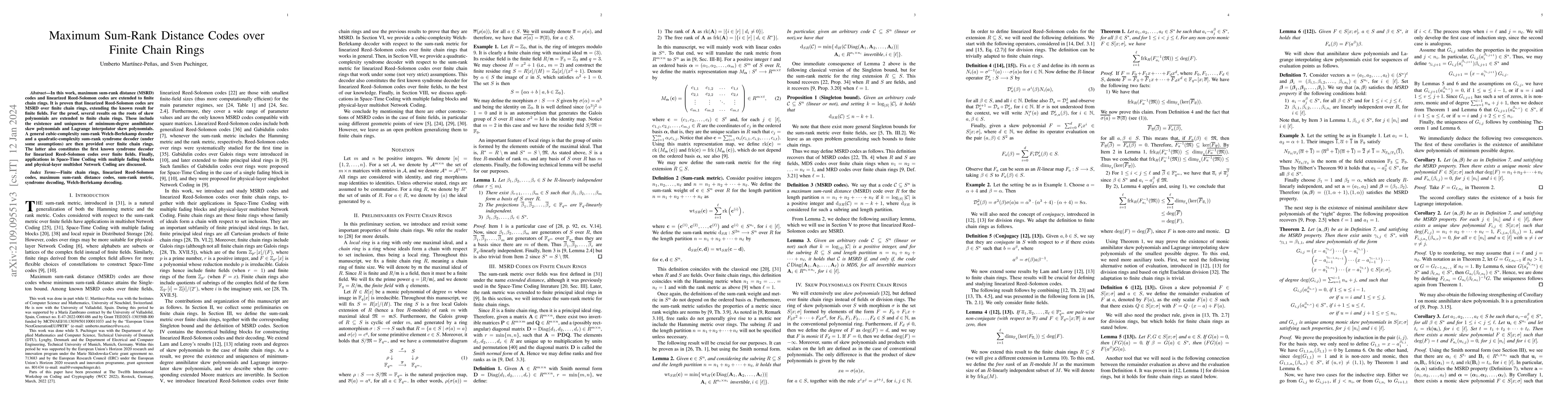 Thumbnail for Maximum Sum-Rank Distance Codes over Finite Chain Rings