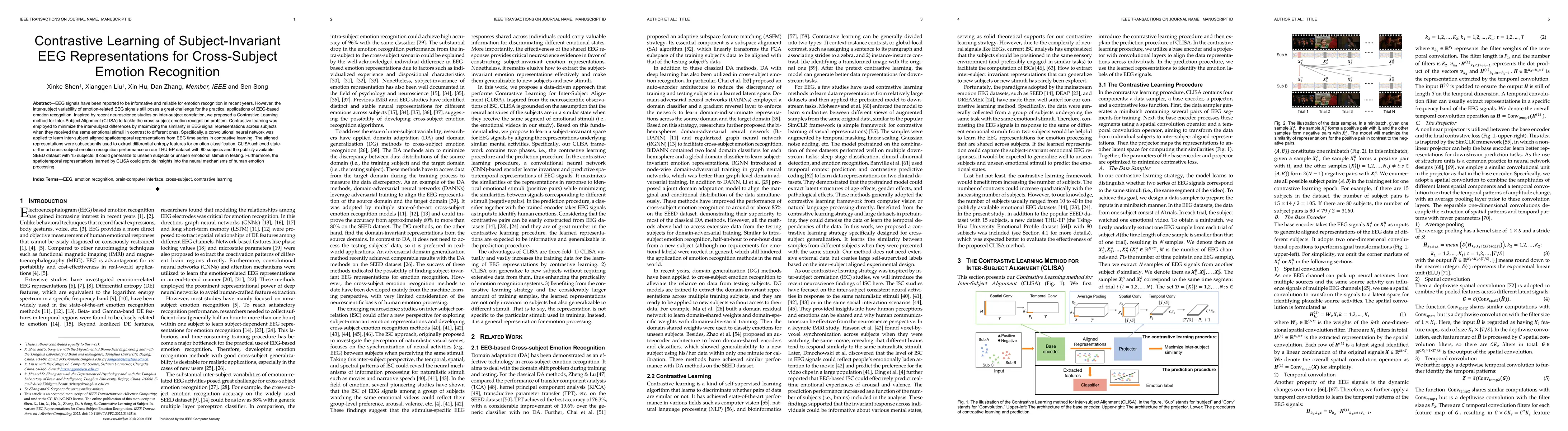 Thumbnail for Contrastive Learning of Subject-Invariant EEG Representations for
  Cross-Subject Emotion Recognition
