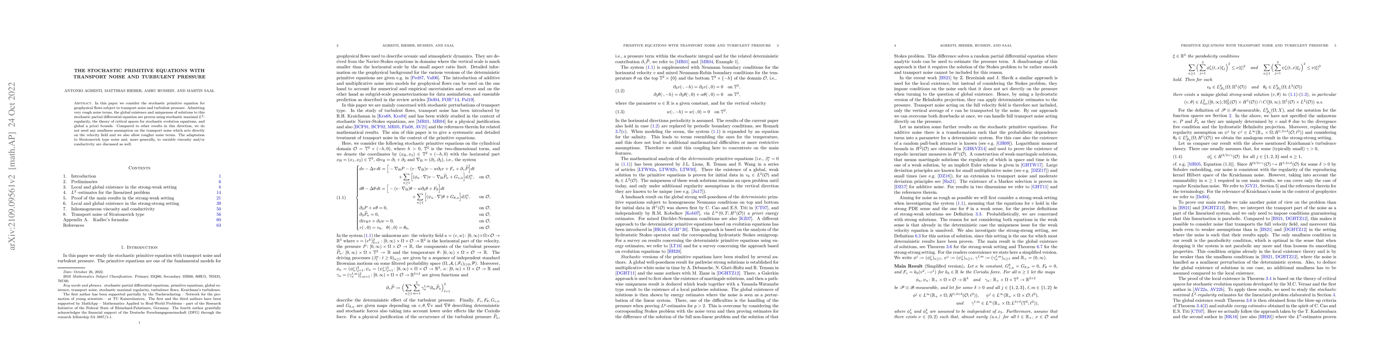 Thumbnail for The stochastic primitive equations with transport noise and turbulent
  pressure