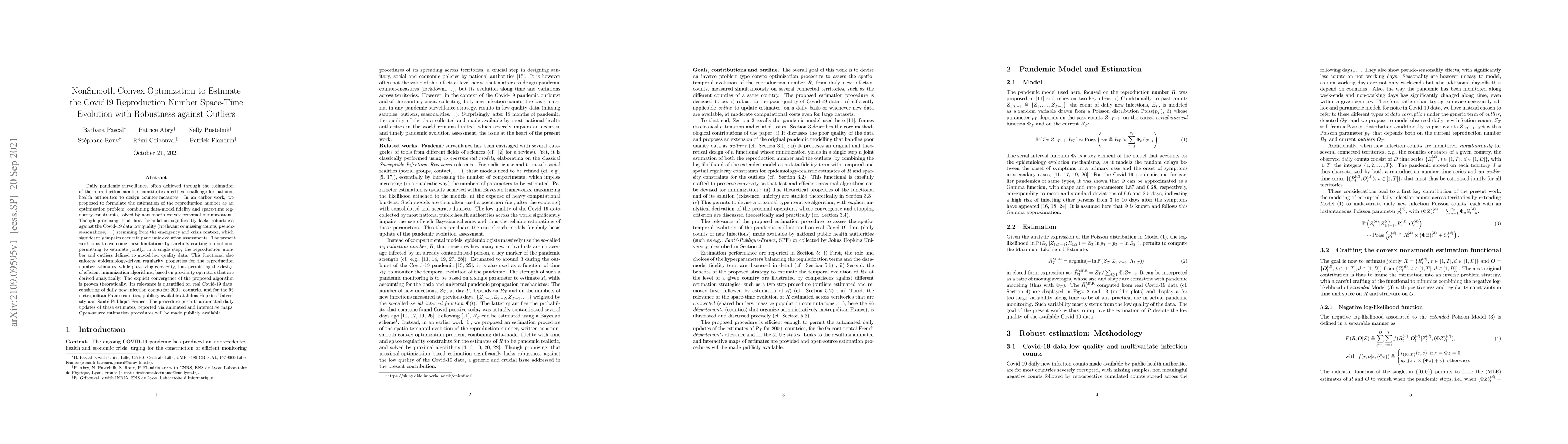 Thumbnail for Nonsmooth convex optimization to estimate the Covid-19 reproduction
  number space-time evolution with robustness against low quality data