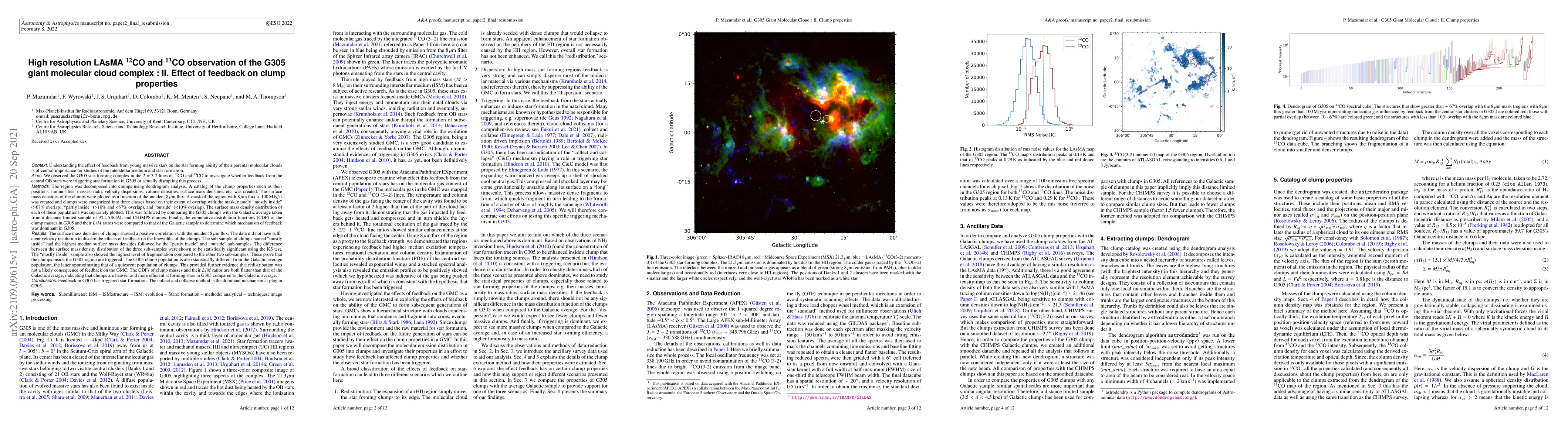 Thumbnail for High resolution LAsMA $^{12}$CO and $^{13}$CO observation of the G305
  giant molecular cloud complex : II. Effect of feedback on clump properties