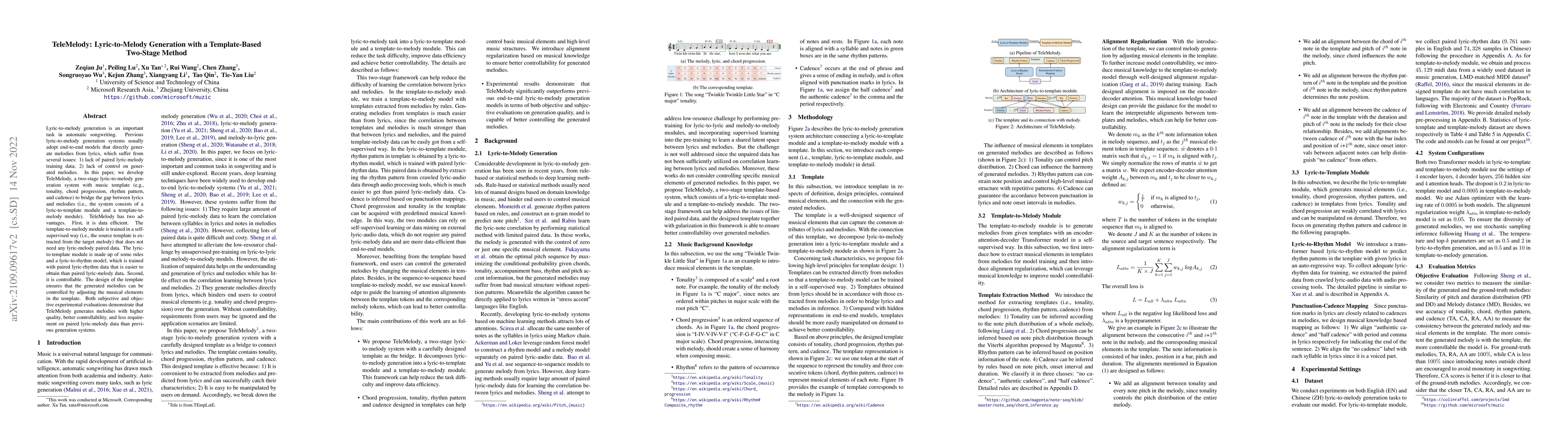 Thumbnail for TeleMelody: Lyric-to-Melody Generation with a Template-Based Two-Stage
  Method