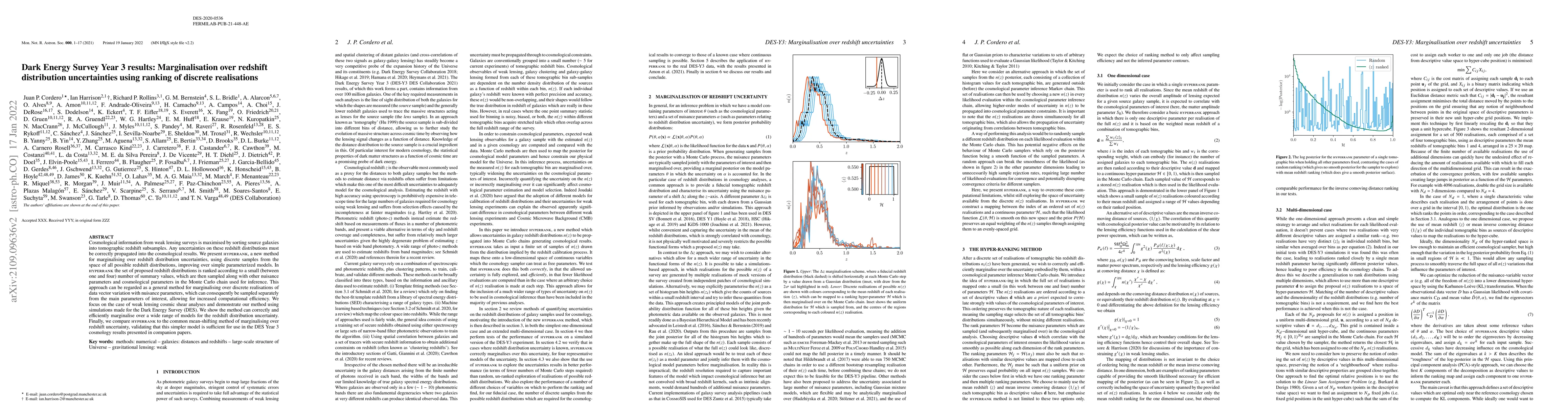 Thumbnail for Dark Energy Survey Year 3 results: Marginalisation over redshift
  distribution uncertainties using ranking of discrete realisations