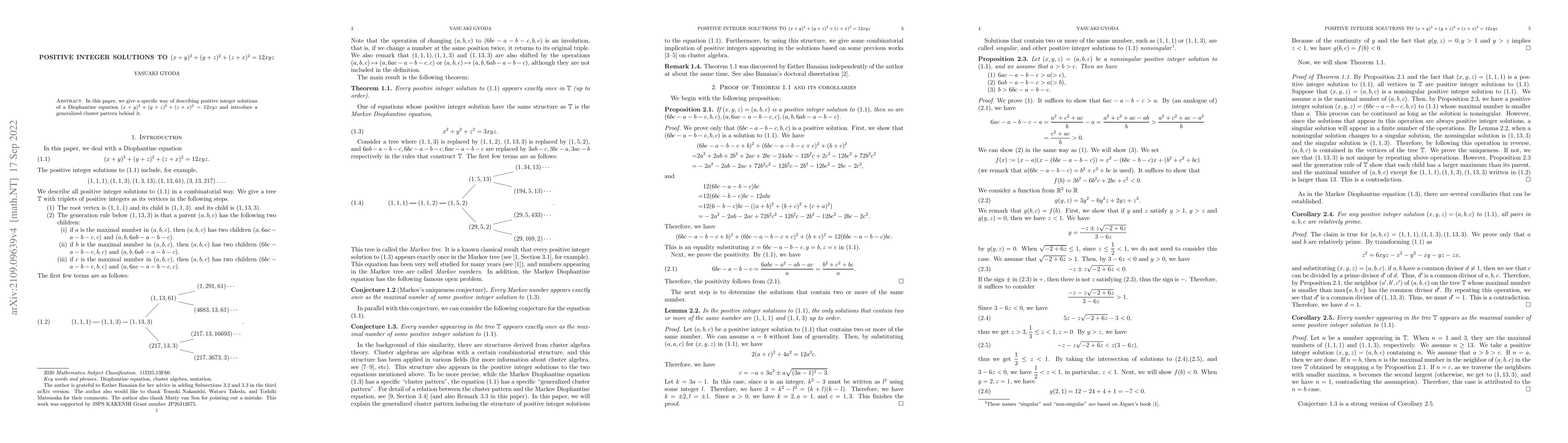 Thumbnail for Positive integer solutions to $(x+y)^2+(y+z)^2+(z+x)^2=12xyz$