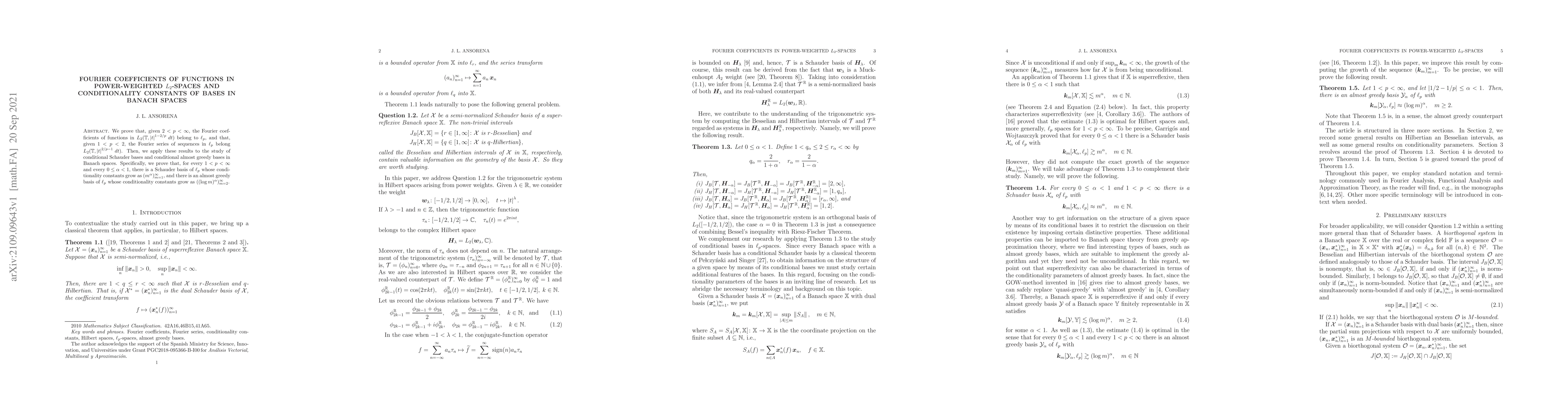 Thumbnail for Fourier coefficients of functions in power-weighted $L_2$-spaces and
  conditionality constants of bases in Banach spaces