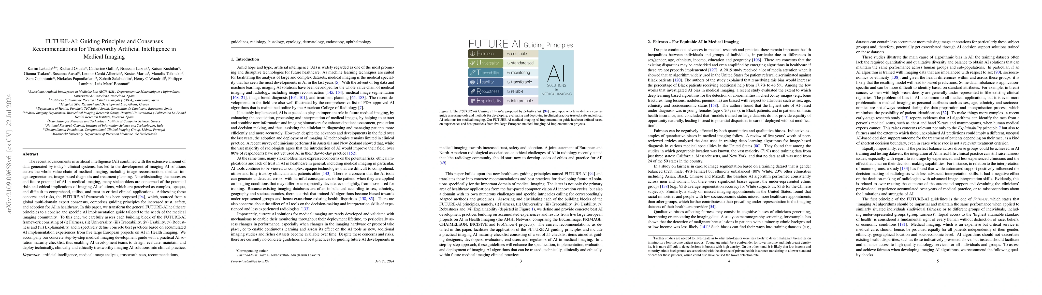 Thumbnail for FUTURE-AI: Guiding Principles and Consensus Recommendations for
  Trustworthy Artificial Intelligence in Medical Imaging