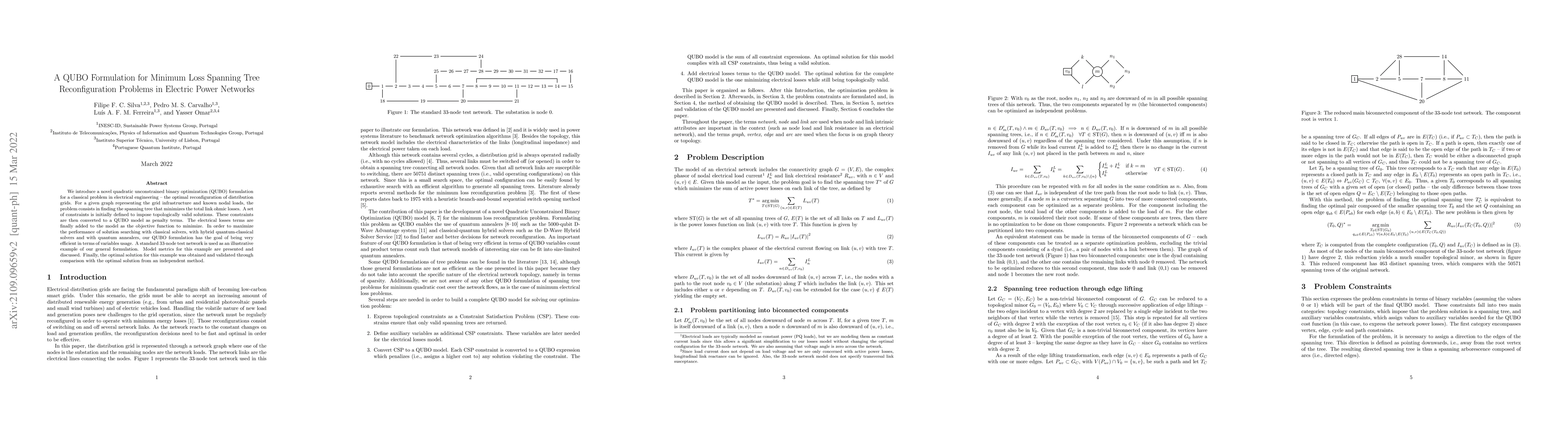 Thumbnail for A QUBO Formulation for Minimum Loss Spanning Tree Reconfiguration
  Problems in Electric Power Networks