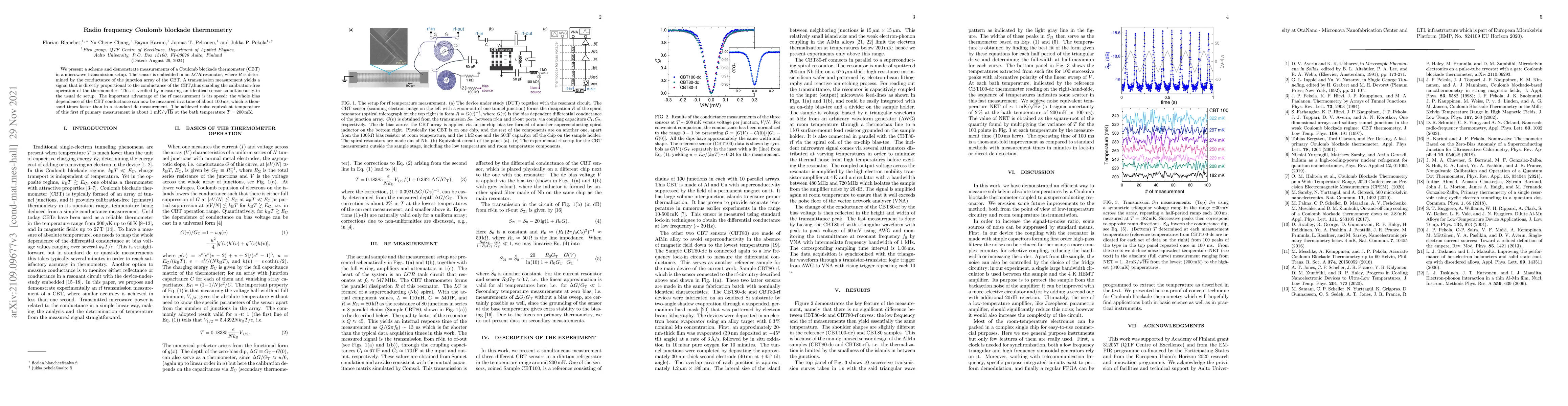 Thumbnail for Radio frequency Coulomb blockade thermometry