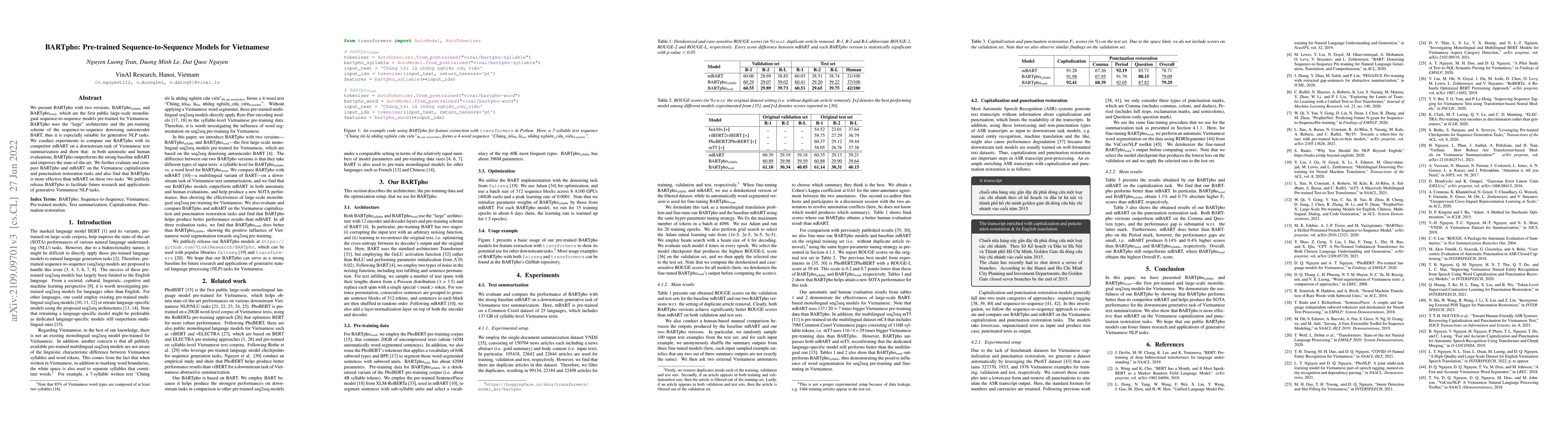 Thumbnail for BARTpho: Pre-trained Sequence-to-Sequence Models for Vietnamese