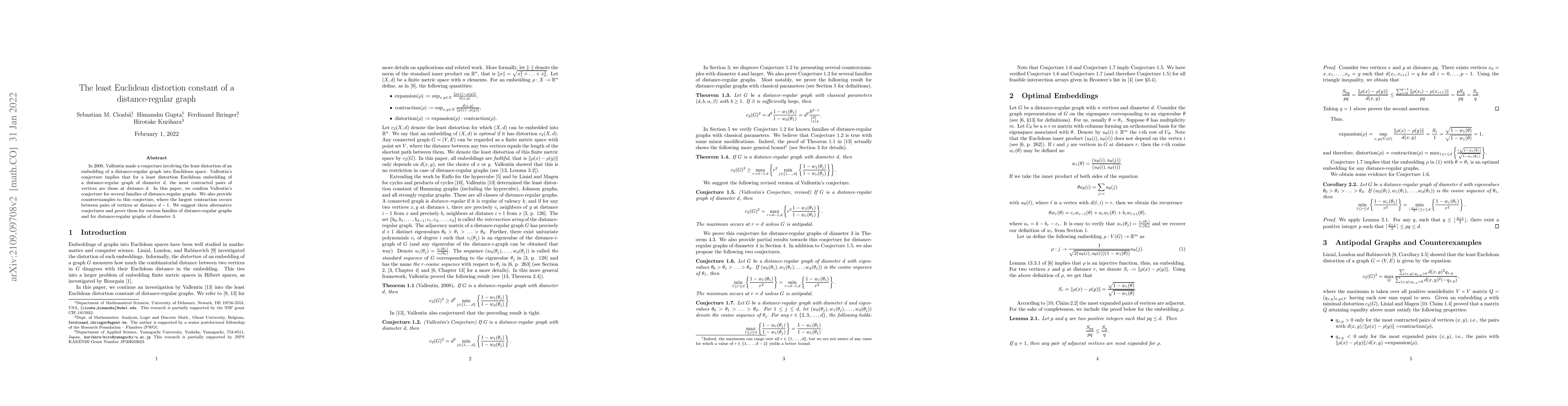 Thumbnail for The least Euclidean distortion constant of a distance-regular graph