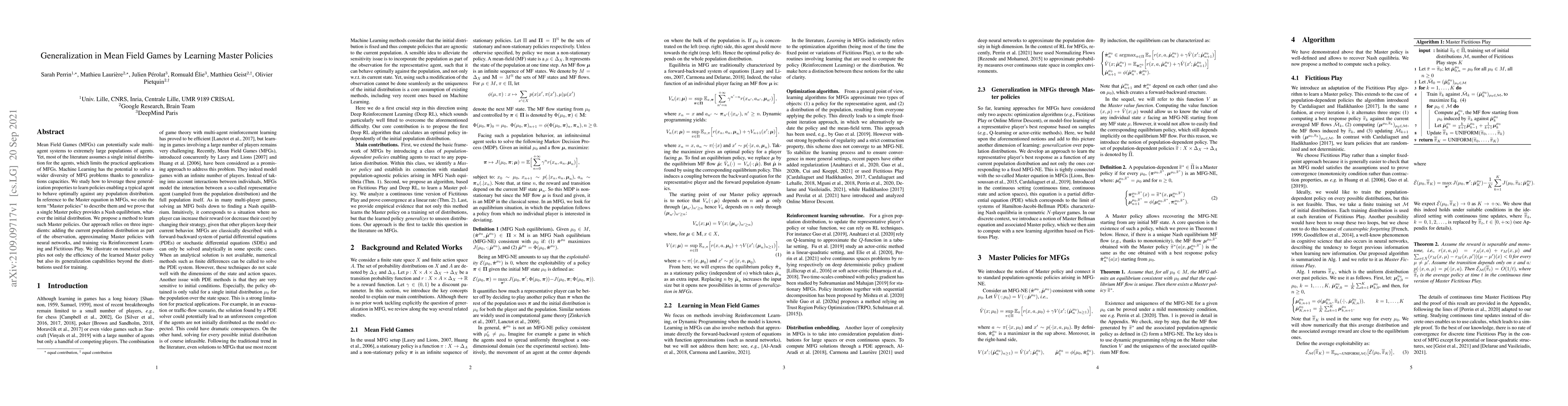 Thumbnail for Generalization in Mean Field Games by Learning Master Policies