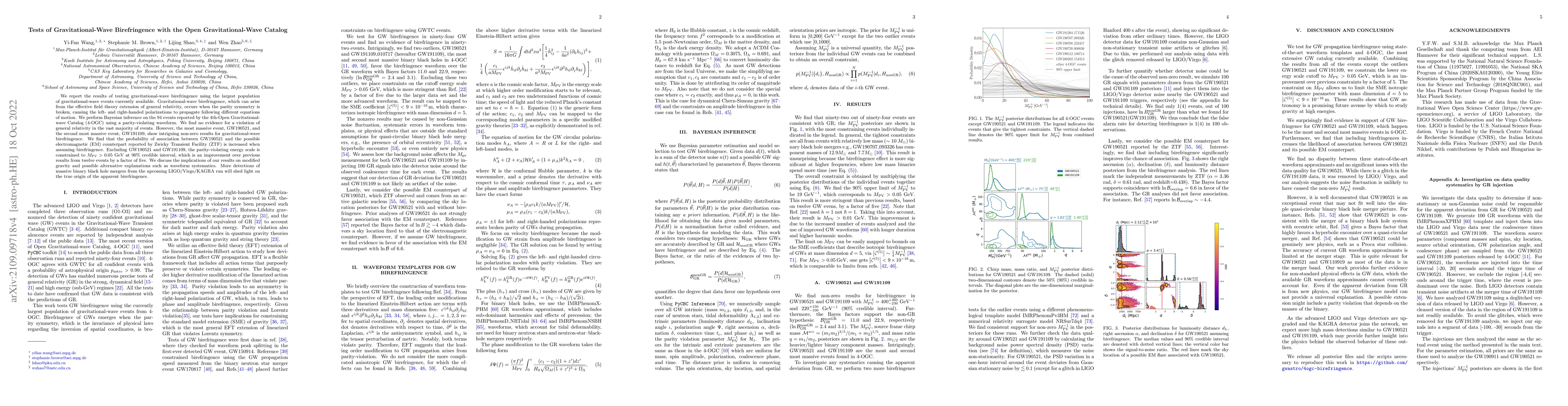 Thumbnail for Tests of Gravitational-Wave Birefringence with the Open
  Gravitational-Wave Catalog